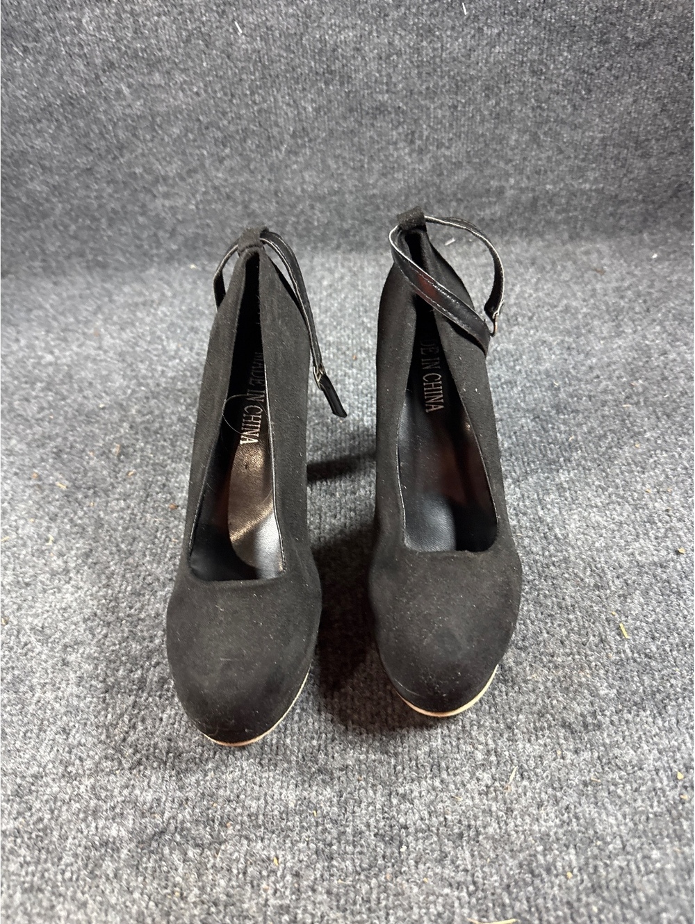 Womens Size 38 Black Platform High Heels Ankle Strap Pumps Stiletto Shoes